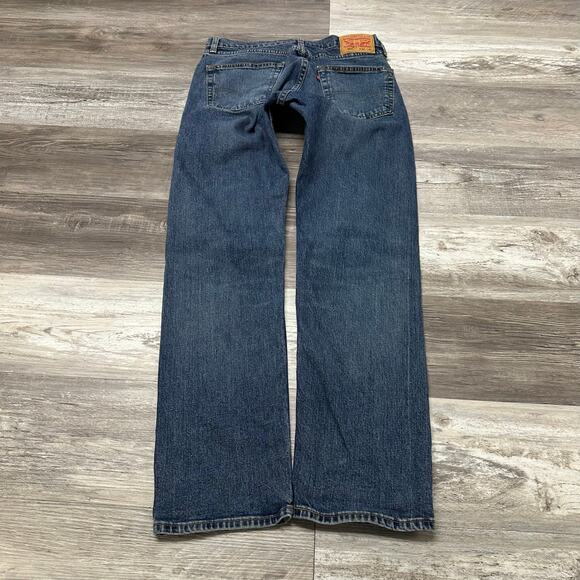 Levis 505 Mid Wash Blue Mens 32x32 Regular Straight Leg Stretch Jeans Red Tab - Picture 3 of 13